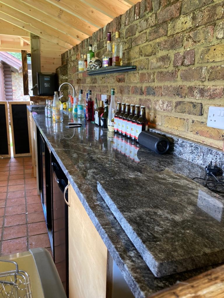 Outdoor bar interior with granite worktop