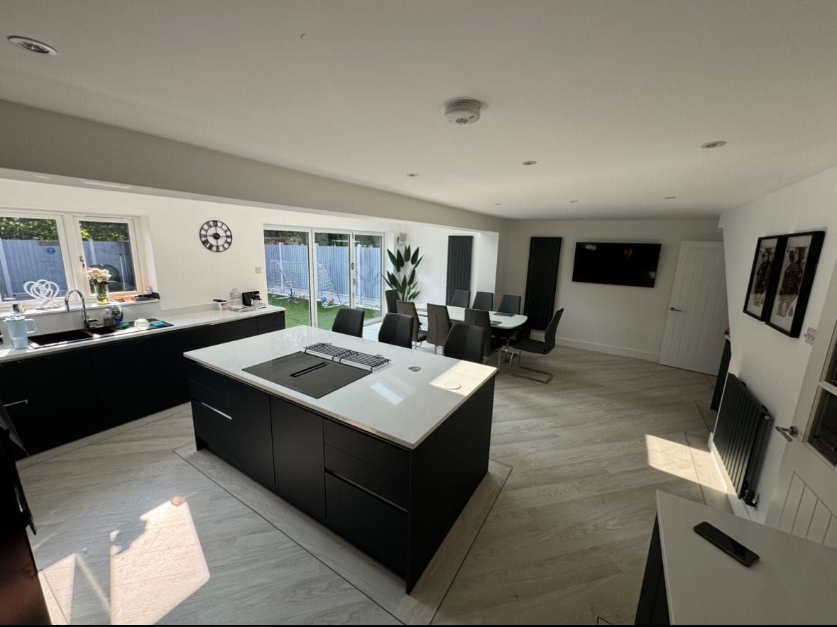 Open plan kitchen diner after extension completed